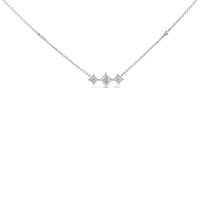 10K White Gold Bezel Set Princess Diamond 3 Stone Kite Shape and Station Necklace (H-I Color, SI2-I1 Clarity) - 18" Inches