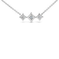 10K White Gold Bezel Set Princess Diamond 3 Stone Kite Shape and Station Necklace (H-I Color, SI2-I1 Clarity) - 18" Inches