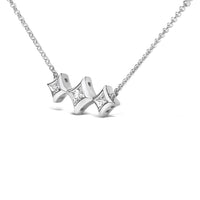 10K White Gold Bezel Set Princess Diamond 3 Stone Kite Shape and Station Necklace (H-I Color, SI2-I1 Clarity) - 18" Inches