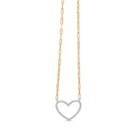 14K Yellow Gold Plated .925 Sterling Silver 1/4 Cttw Diamond Open Heart with Paperclip Chain Pendant Necklace (I-J Color, I2-I3 Clarity) - 18" Inches