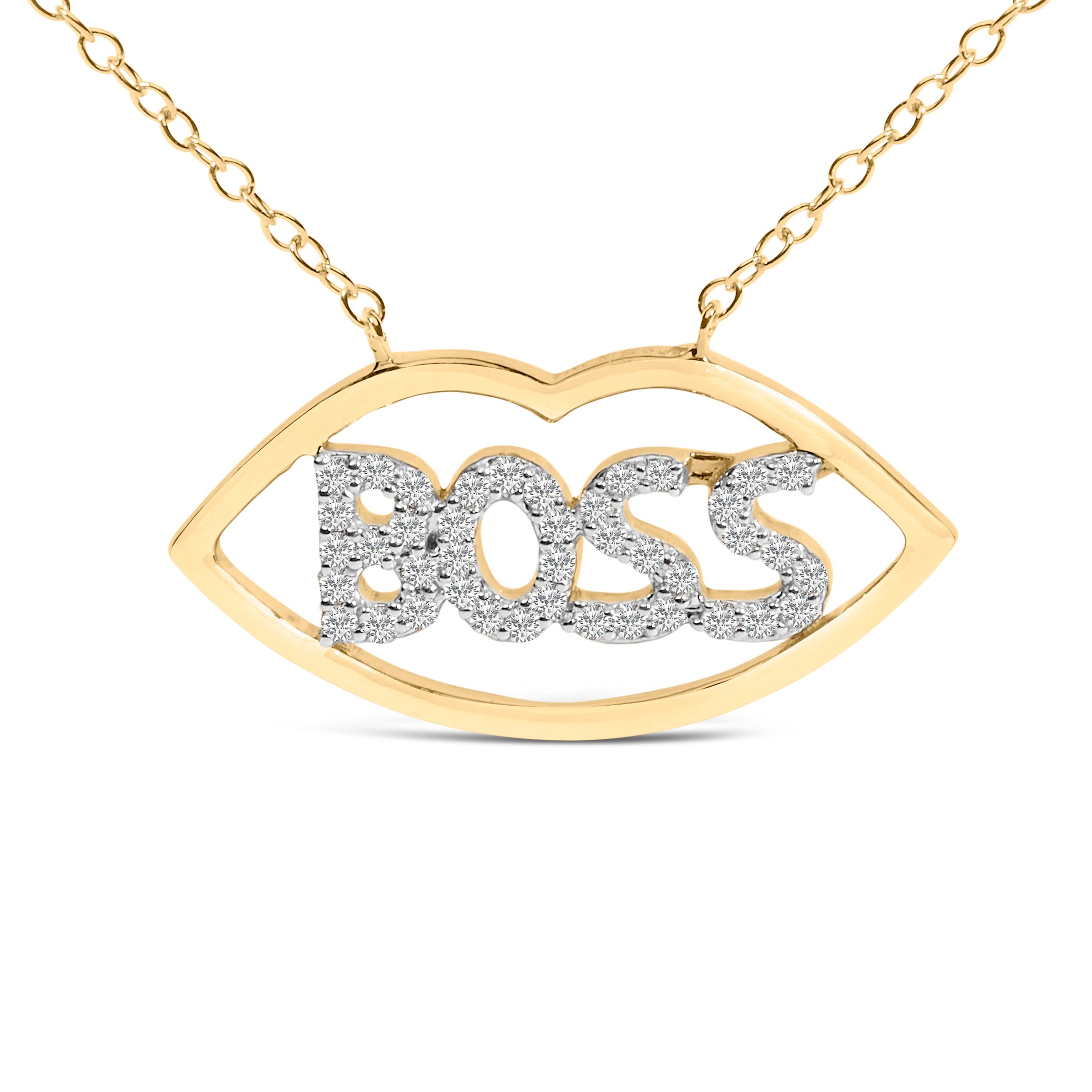 14K Yellow Gold Plated Silver 1/4 Cttw Diamond "Boss" Pendant Necklace - 18 Inch