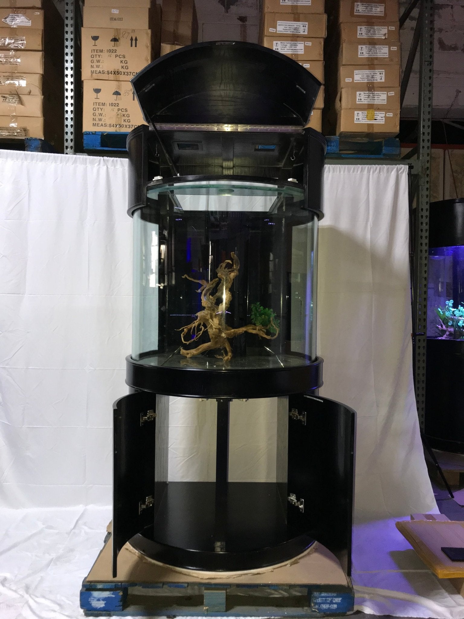 90 Gallon 3/4 Cylinder Glass Reef-Ready Aquarium Set in Abyss Black
