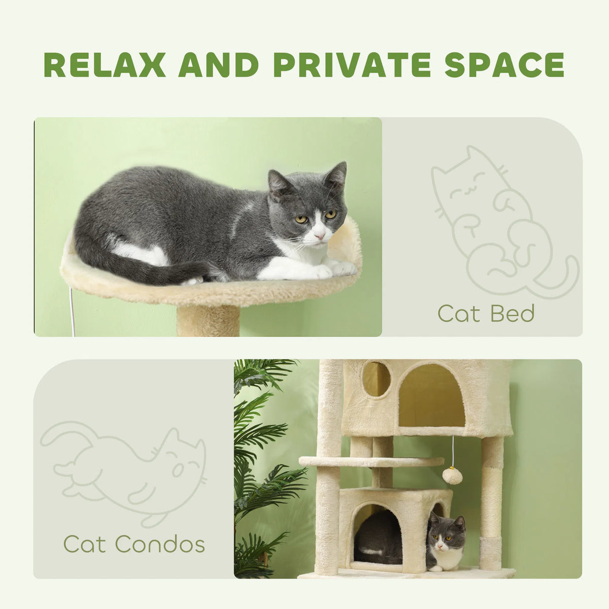 54" Cat Tree, Multi-Level Cat Tower with Scratching Posts, Cat Condos, Bed, Platforms, Ramp, Toy Ball, Beige