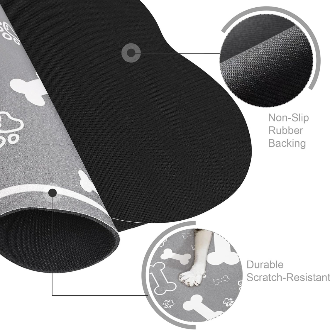 Dog Cat Food Mat,Rapid Absorbent Pet Feeding Mat, Bone Shaped Dog Placemat Water Bowl Mat With Rubber Backing,No Stains 