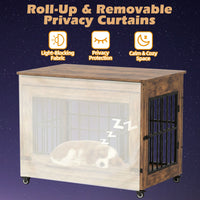 42in Large Dog Crate Furniture, Double Door Wooden Indoor Dog Kennel Furniture, Decorative Pet Cage End Table With Wheel