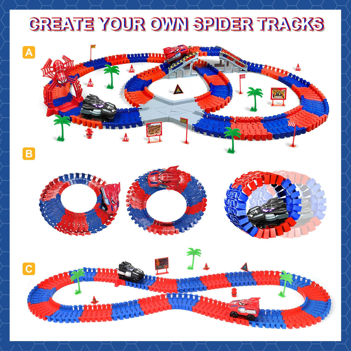 Spider-Themed Flexible Track Toy Set Includes Black And Red Spider Cars,Pickup Only
