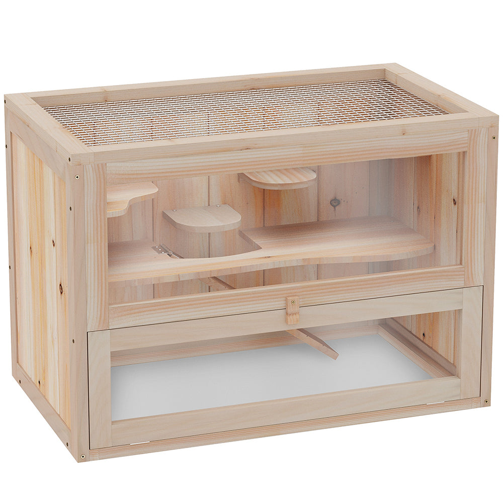 2-Level Hamster Cage Mice And Rat House, With Openable Top, Front Door, Shelf And Ladder For Hamsters, Mice And Other Sm