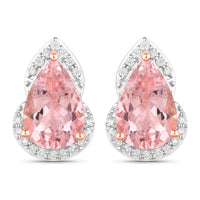 2.37 Carat Genuine Morganite and White Diamond 14K Rose Gold Earrings