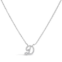 14K White Gold Diamond Accent "A" Initial Script Style Pendant Necklace