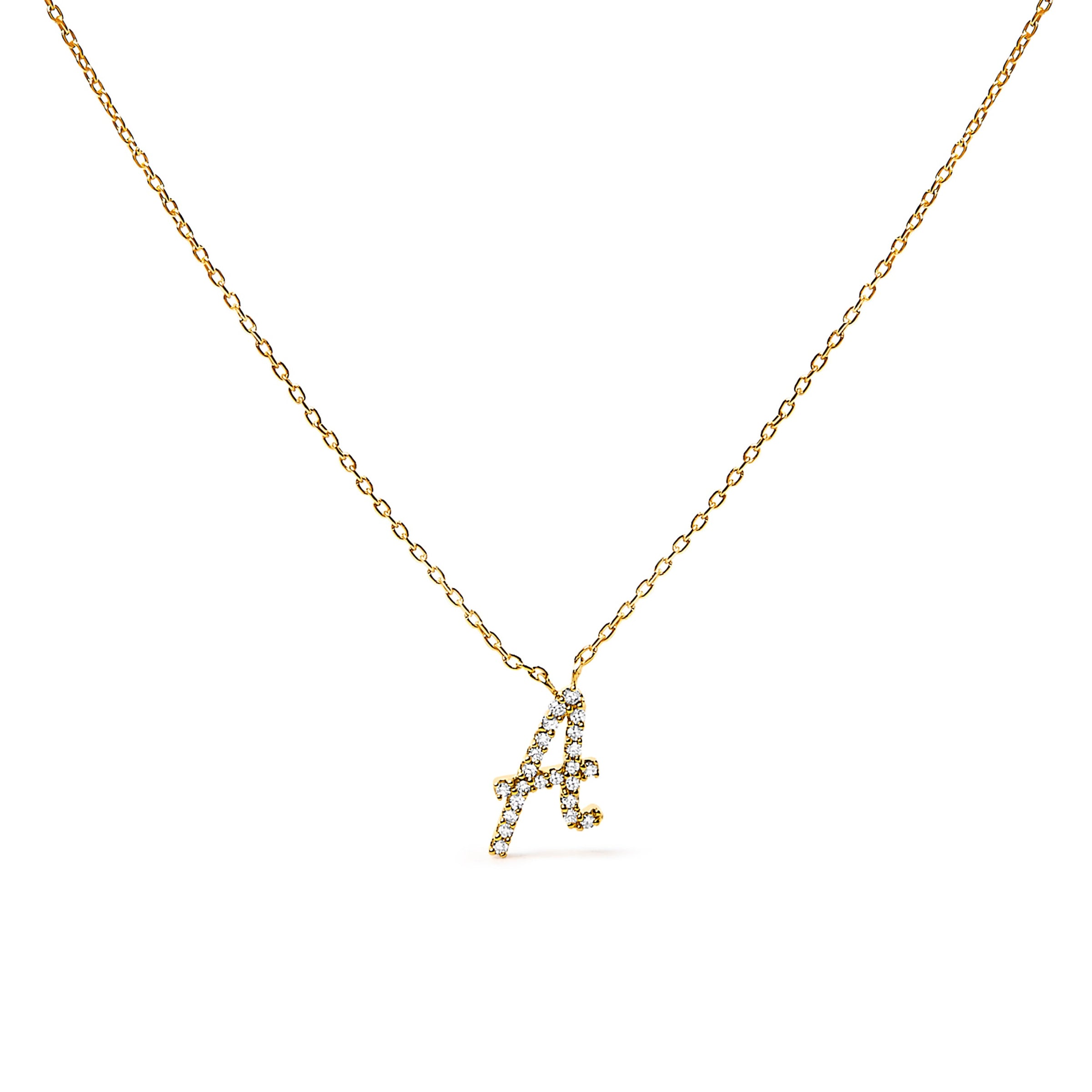 14K White Gold Diamond Accent "A" Initial Script Style Pendant Necklace