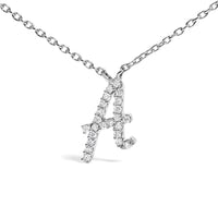 14K White Gold Diamond Accent "A" Initial Script Style Pendant Necklace