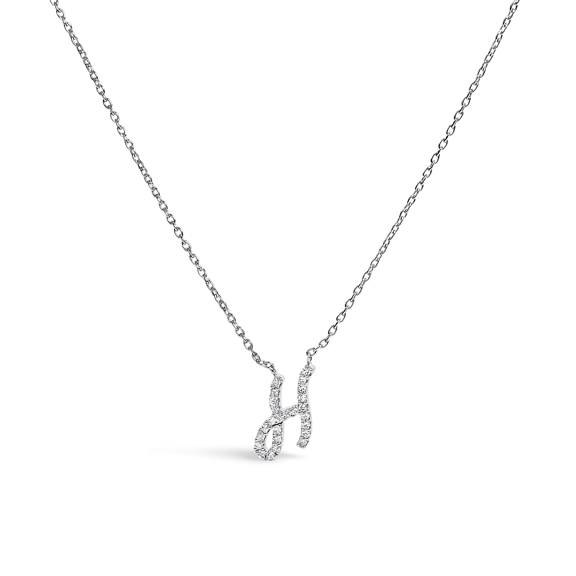 14K White Gold Diamond Accent "A" Initial Script Style Pendant Necklace