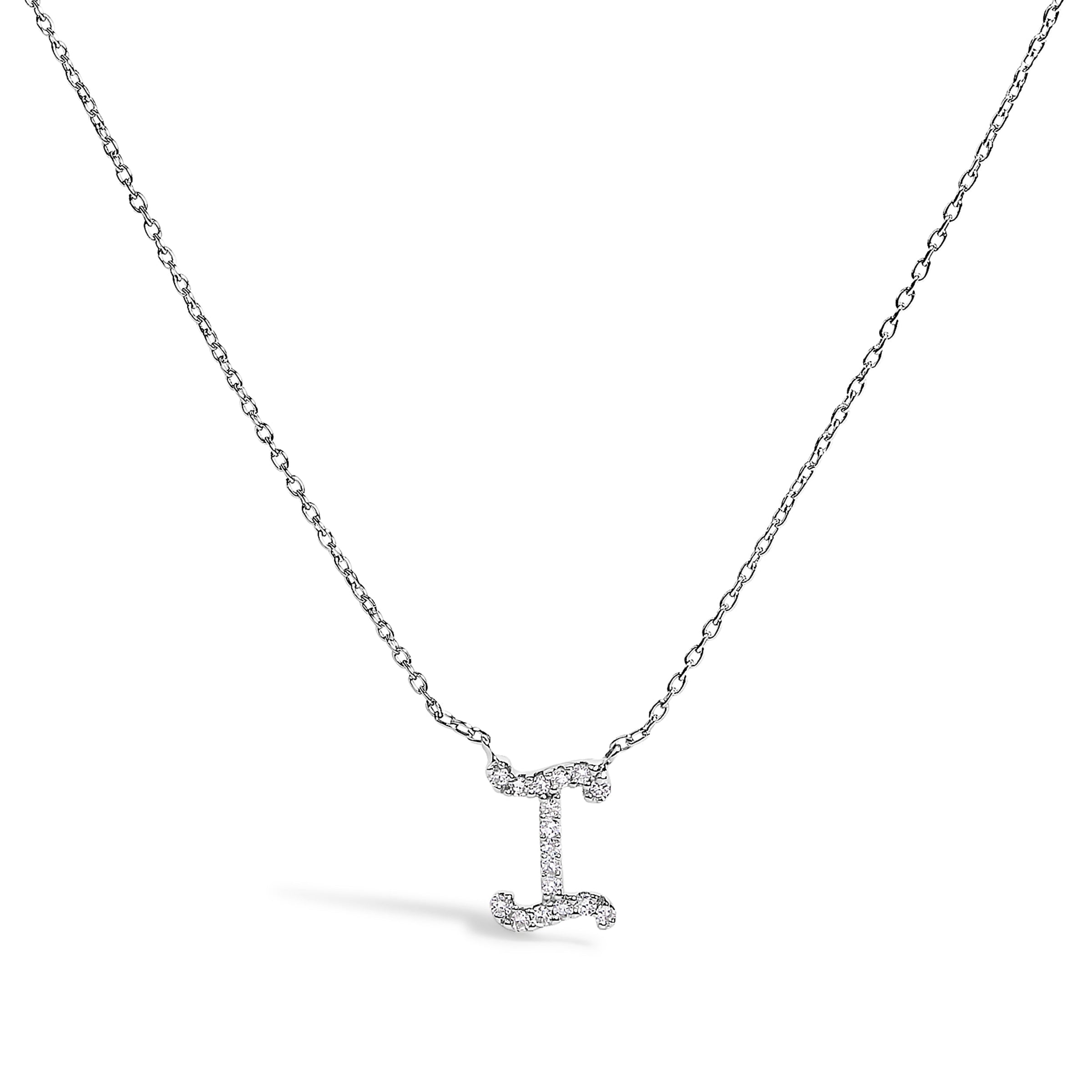 10K White Gold Diamond Accent "A" Initial Script Style Pendant Necklace