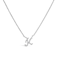 14K White Gold Diamond Accent "A" Initial Script Style Pendant Necklace