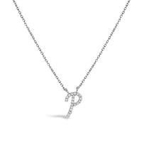 10K White Gold Diamond Accent "A" Initial Script Style Pendant Necklace