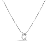 14K White Gold Diamond Accent "A" Initial Script Style Pendant Necklace