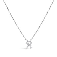 14K White Gold Diamond Accent "A" Initial Script Style Pendant Necklace