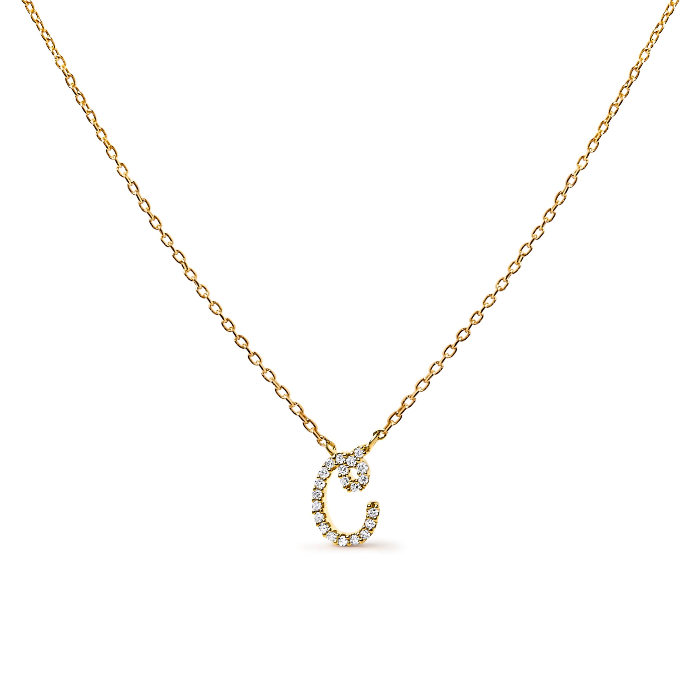 14K White Gold Diamond Accent "A" Initial Script Style Pendant Necklace