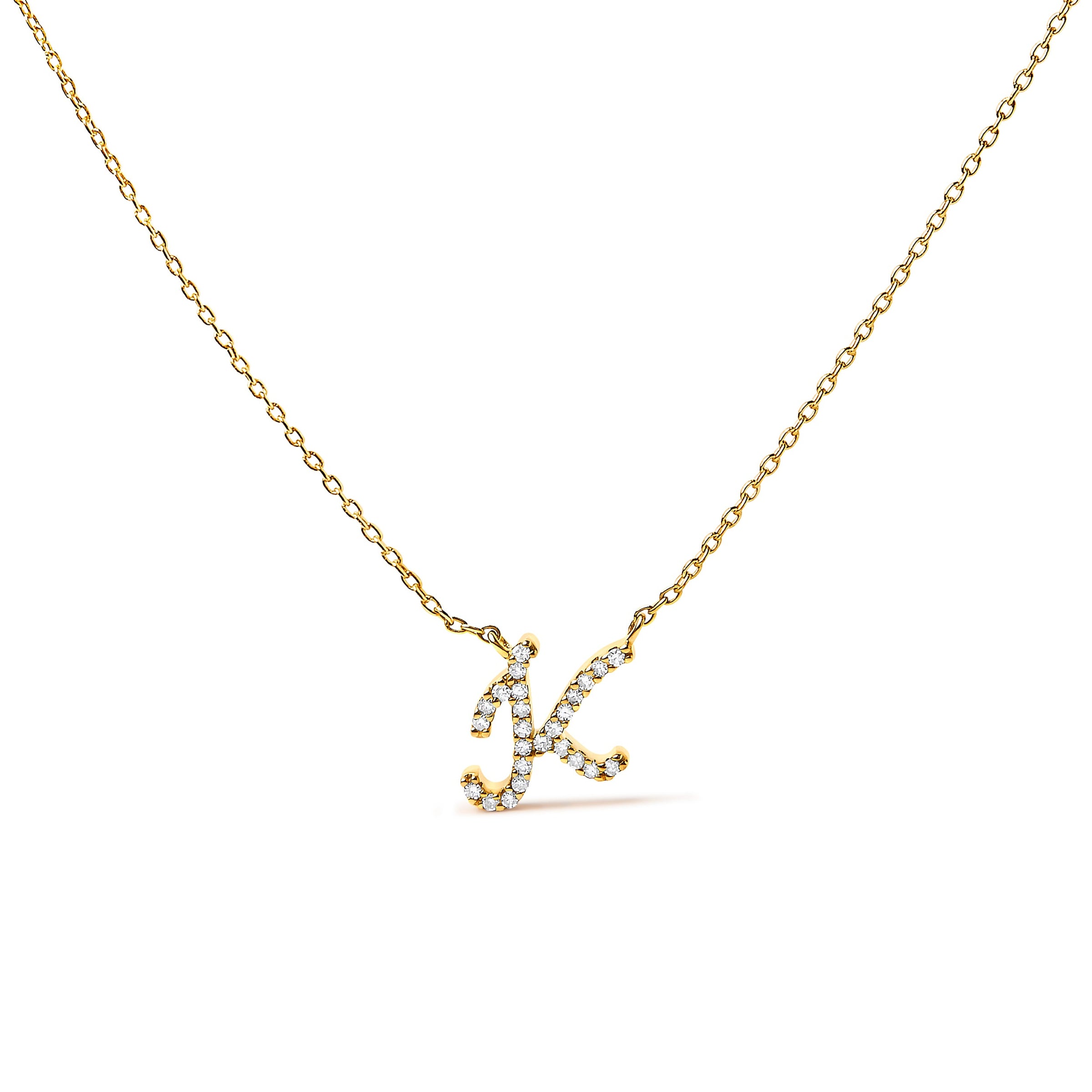 14K White Gold Diamond Accent "A" Initial Script Style Pendant Necklace
