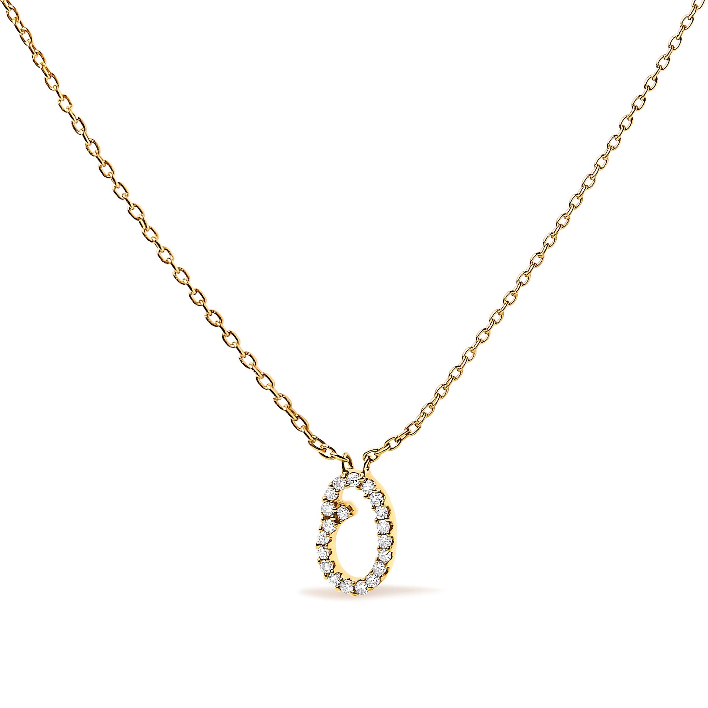 14K White Gold Diamond Accent "A" Initial Script Style Pendant Necklace