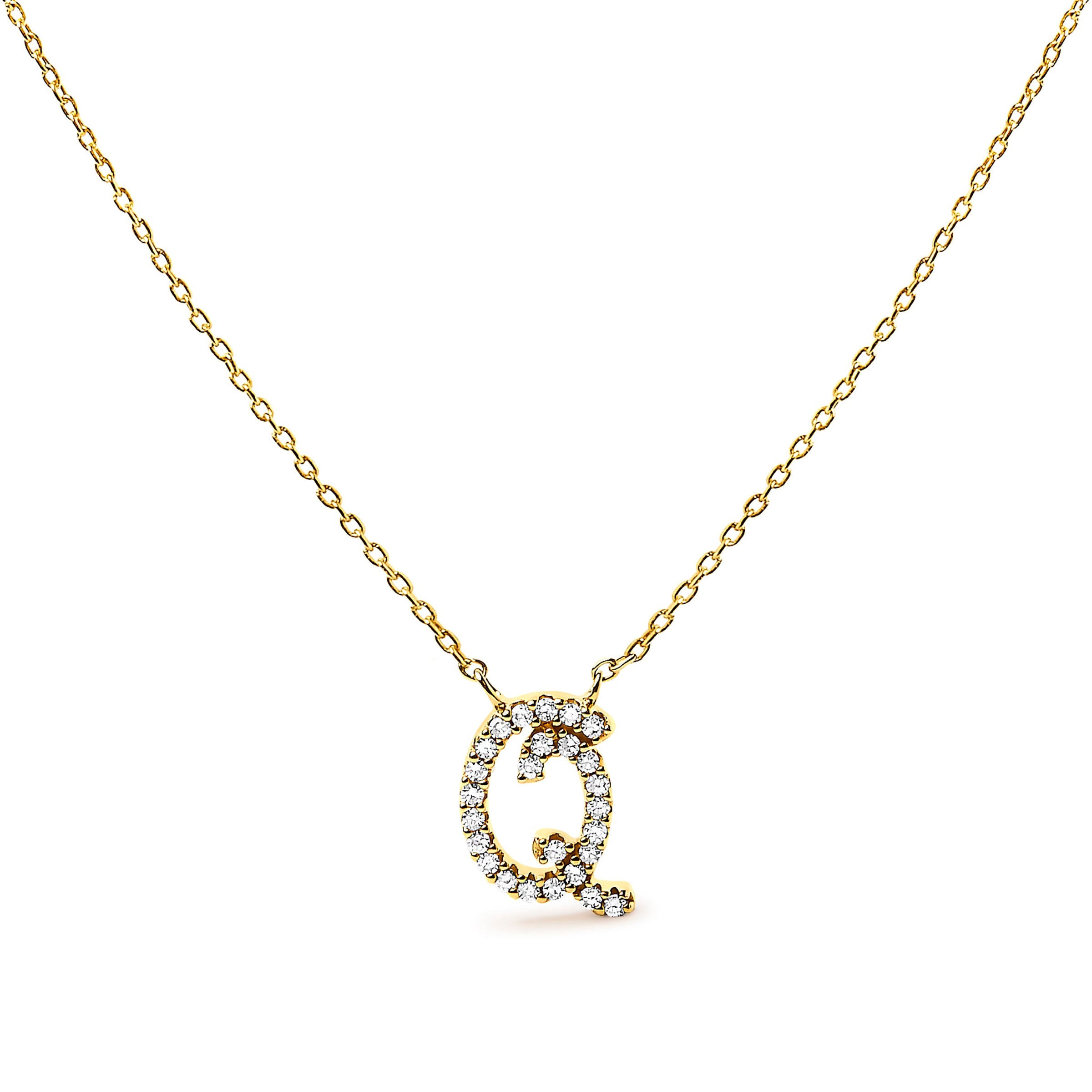14K White Gold Diamond Accent "A" Initial Script Style Pendant Necklace