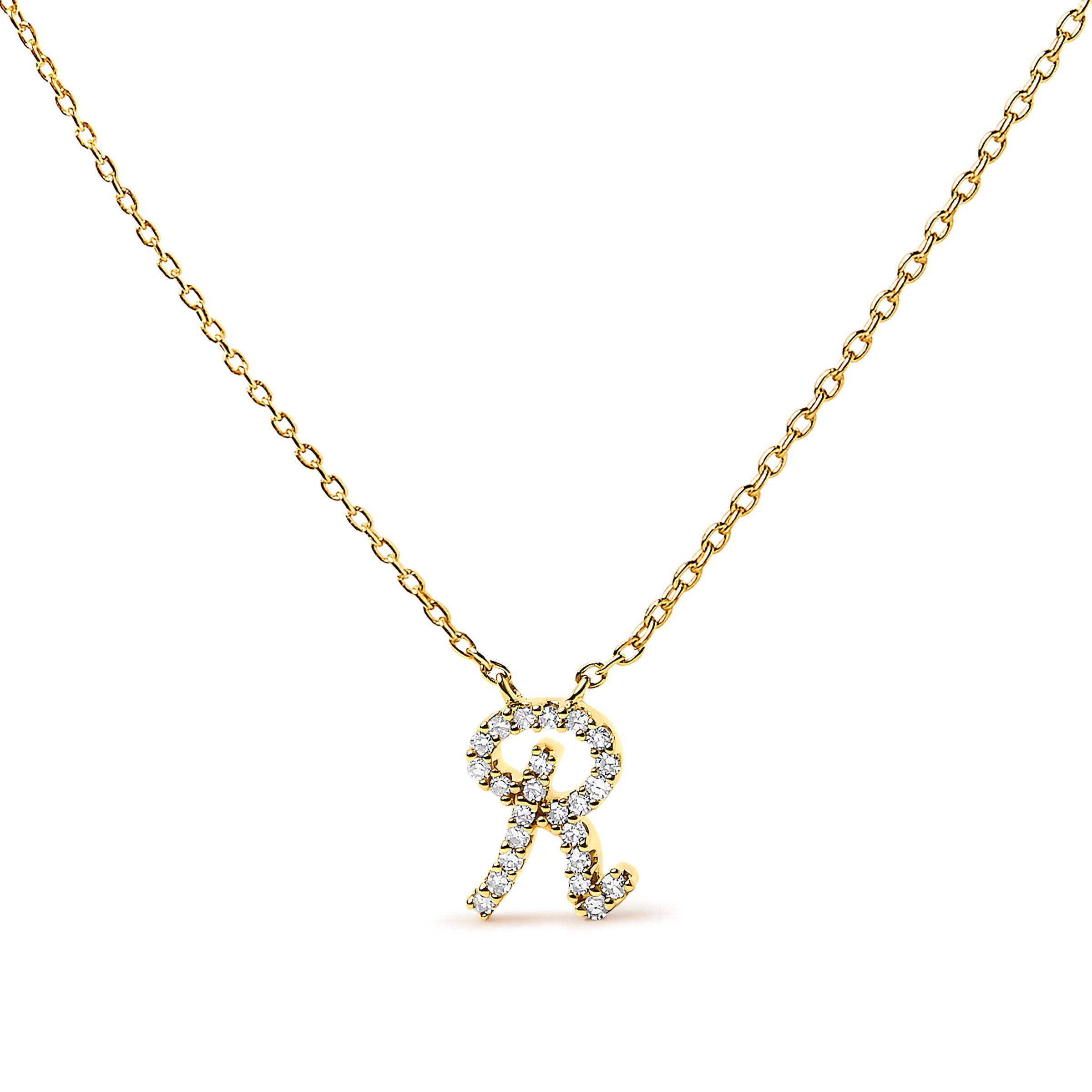 10K White Gold Diamond Accent "A" Initial Script Style Pendant Necklace