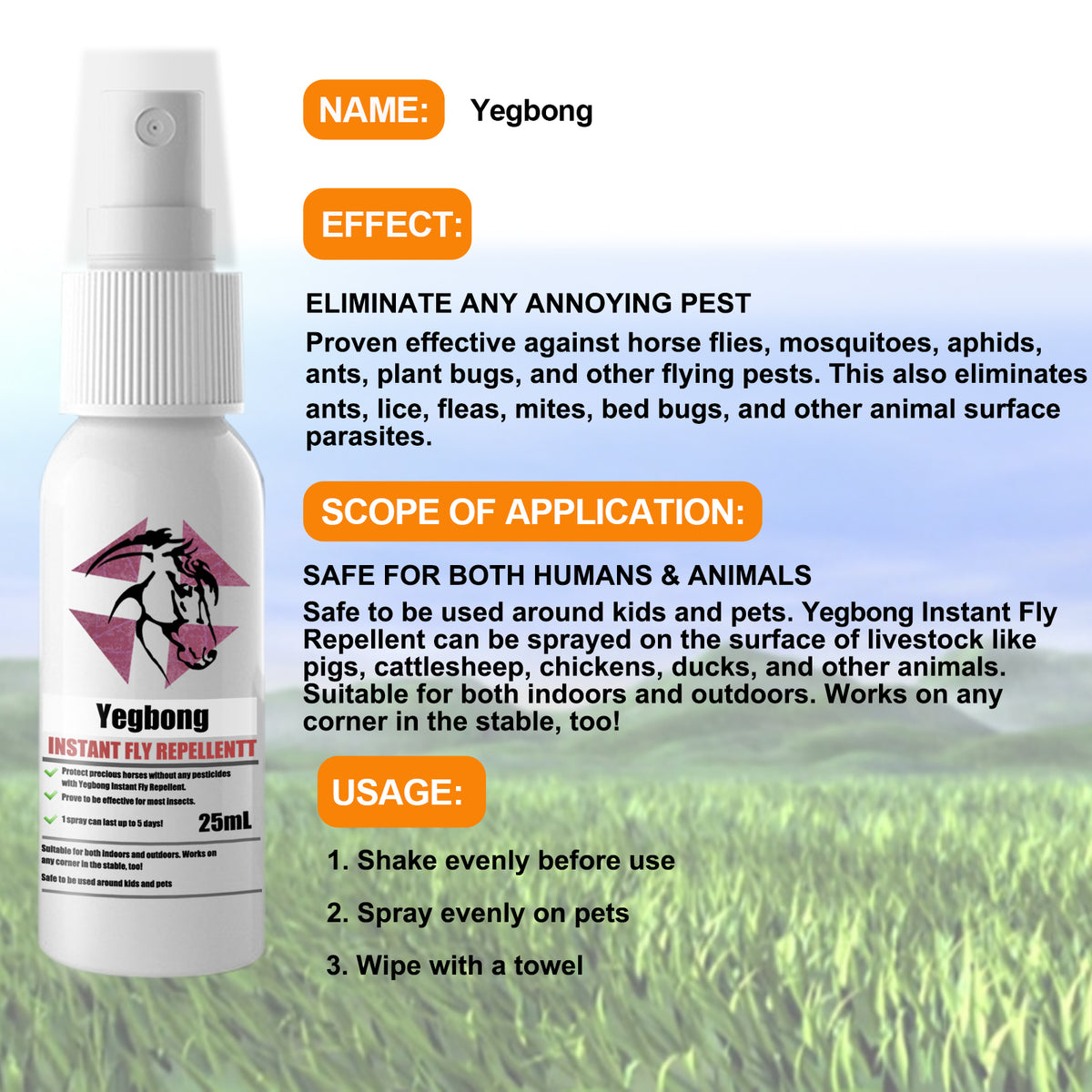 Pet Instant Fly & Pest Repellent Spray 25ml, Kills Fleas, Ticks, Flea Eggs, Safe For Dogs, Cats & Horses
