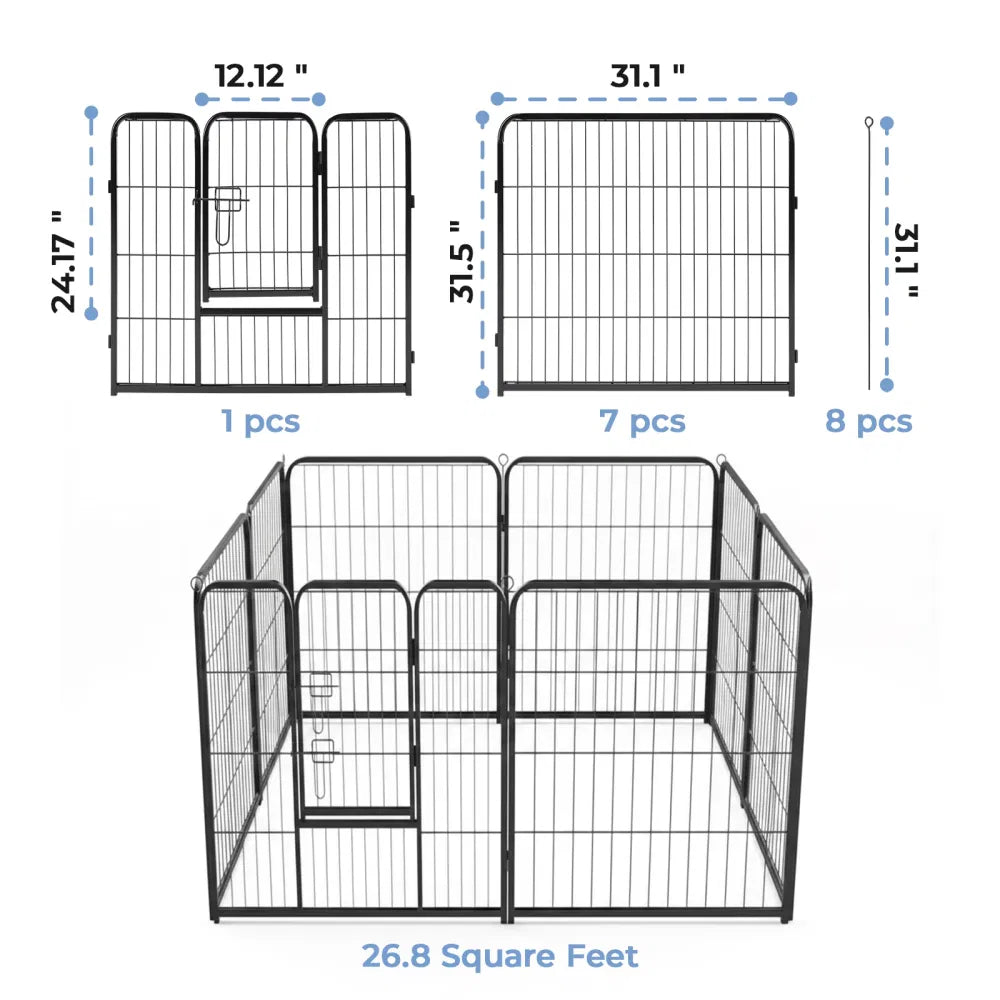 Dog Playpen Indoor Fence Height Metal Exercise Pen with Door Small Puppy/Medium/Large Dogs Animal Pet for Outdoor, Garde