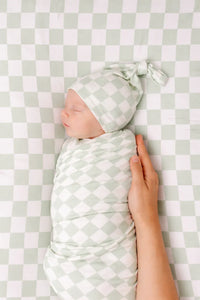 Leaf Green & White Checkered Stretch Swaddle - BIG FRENCHIES