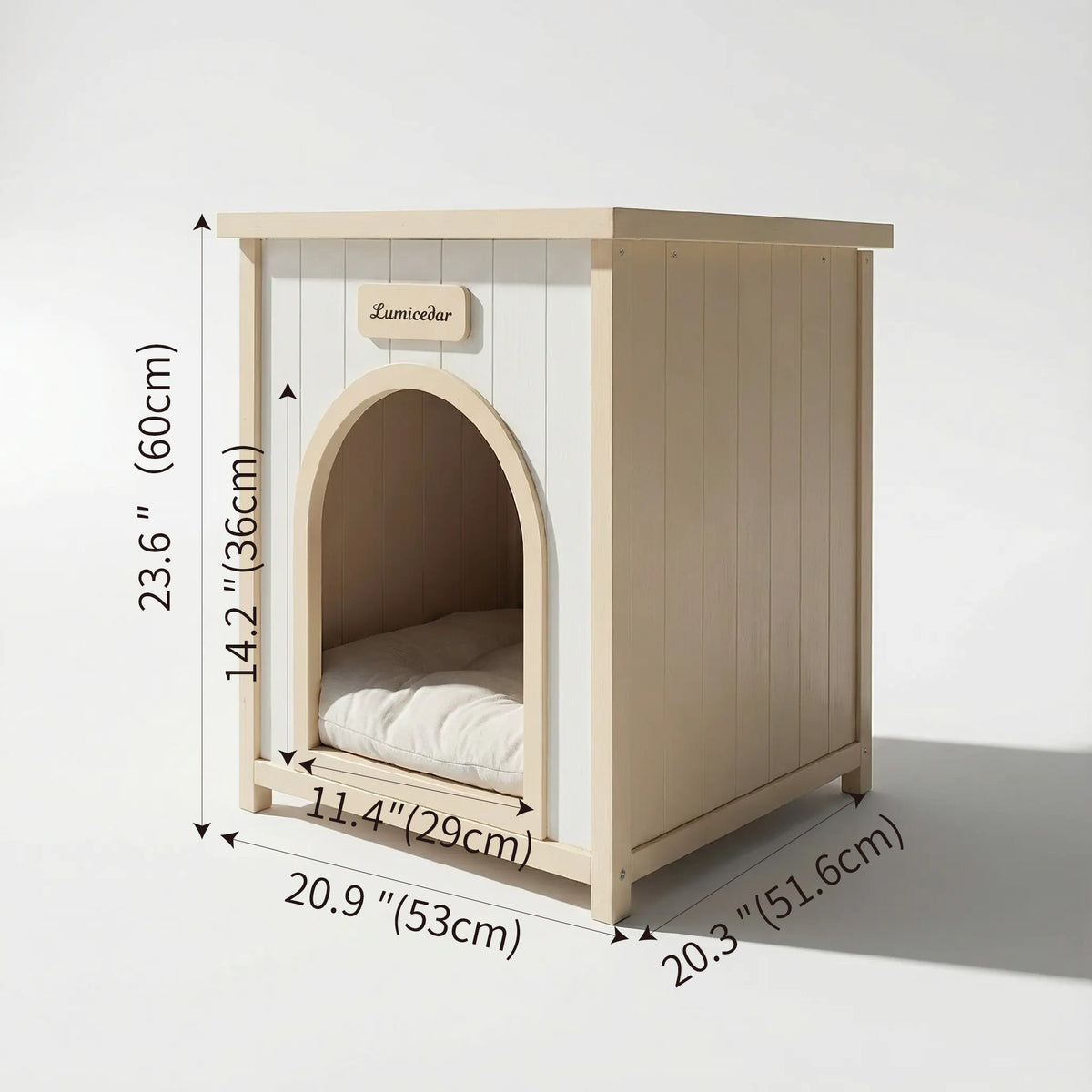 Modern Indoor Wooden Dog House with Removable Cushion – Solid Cedar Pet House for Small Dogs & Cats, Furniture-Grade Sca