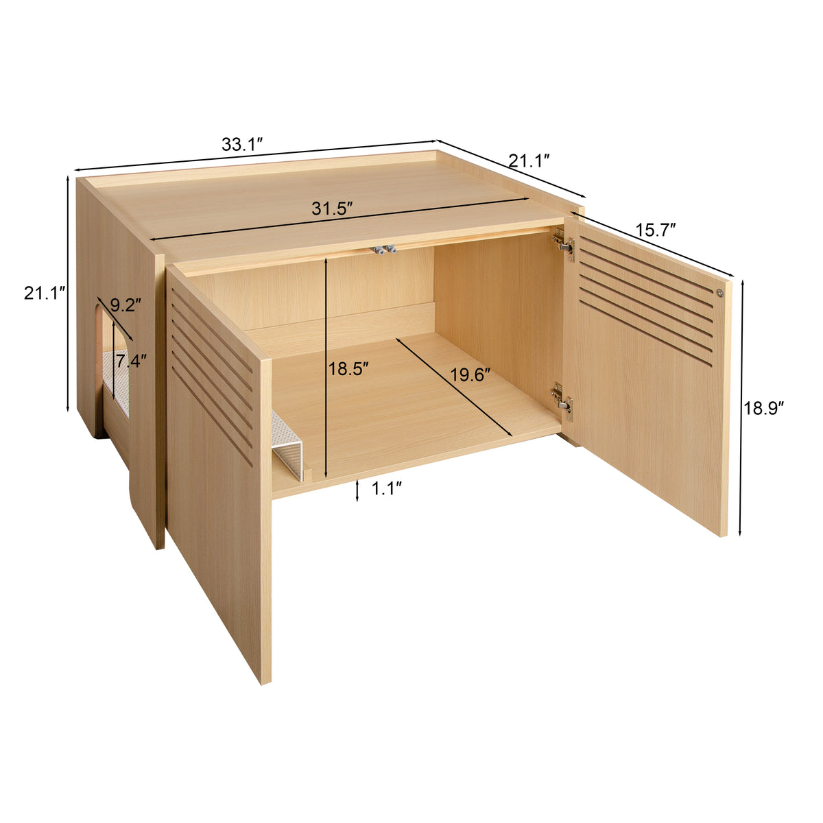 Modern Wooden Cat House with Scratching Pad , Cat Litter Box Enclosure, Spacious Hidden Cat Litter Box -33.46" x 21.06" 