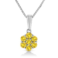 .925 Sterling Silver 1/2 Cttw Prong Set Treated Green Diamond Floral Cluster 18" Pendant Necklace (Green Color, I1-I2 Clarity)
