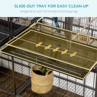 Rolling L Bird Cage W Storage Shelf Perch Food Container