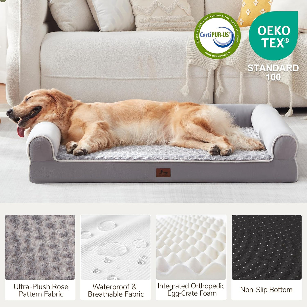 Orthopedic Large Dog Bed，Washable Dog Couch for XL Senior Dogs – Essentials for Dogs - Light Grey / 48"L x 35"W x 8"Th - image 4