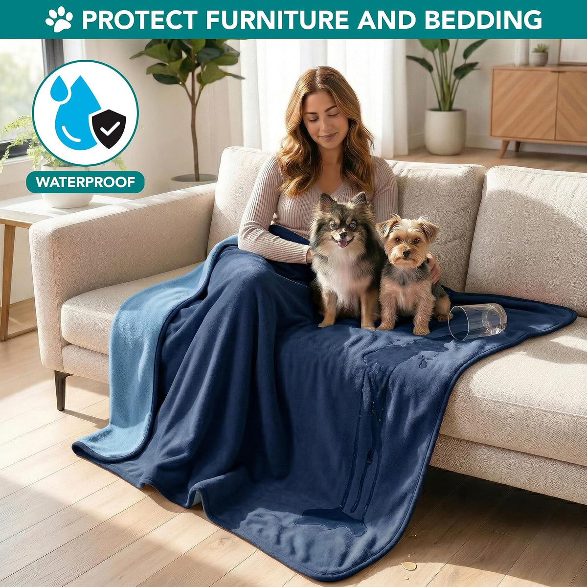 PetAmi Waterproof Dog Blanket, Leakproof Pee Proof Cat Blanket - Navy/Blue / Large (40x60) - image 2