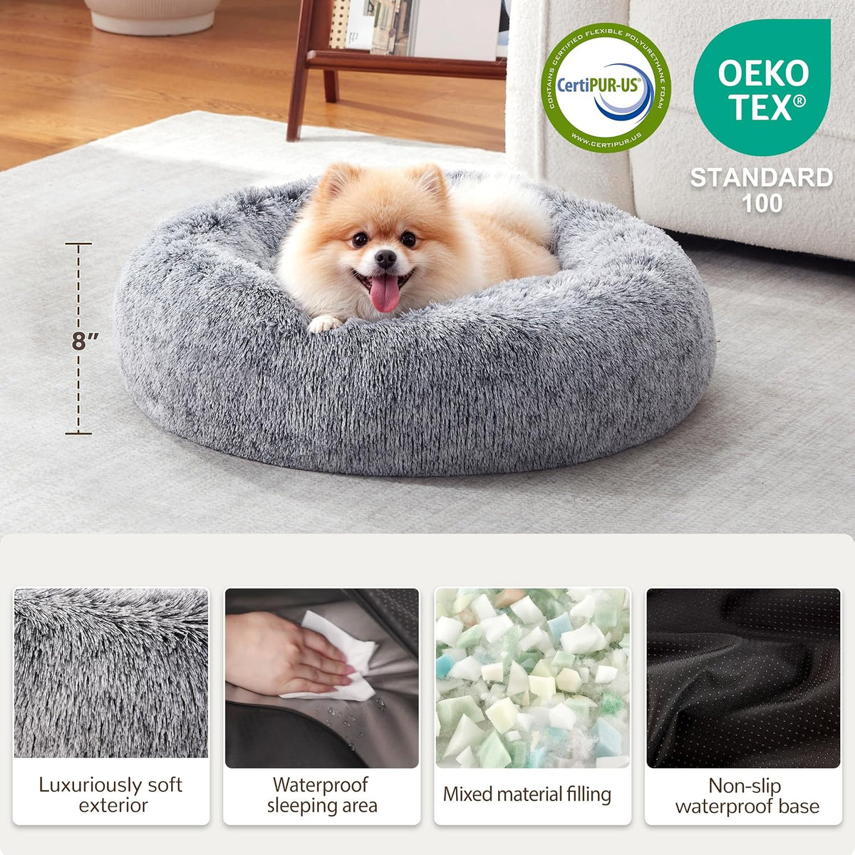 Donut Dog Bed Medium Size Dog, Round Cat Beds for Small Dogs – Essentials for Dogs - Grey / 20"L x 20"W x 8"Th - image 2