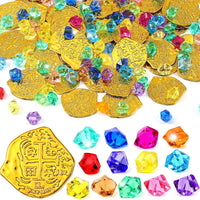 Hanaive 150 Pcs Plastic Pirate Gold Coins Fake Gems Set - Gold / Novel Style