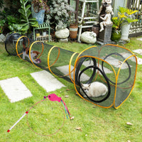 Cat Play Tunnel + Cube for Indoor and Outdoor, Cat Playpen - 2pcs Run Tunnel with Cube