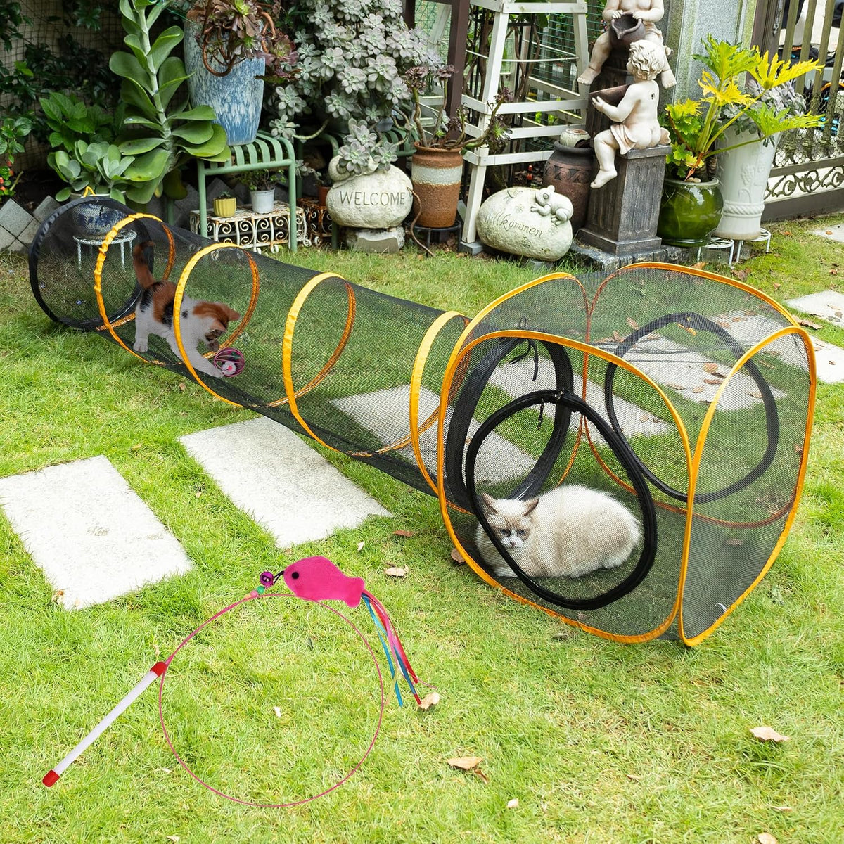 Cat Play Tunnel + Cube for Indoor and Outdoor, Cat Playpen - 2pcs Run Tunnel with Cube