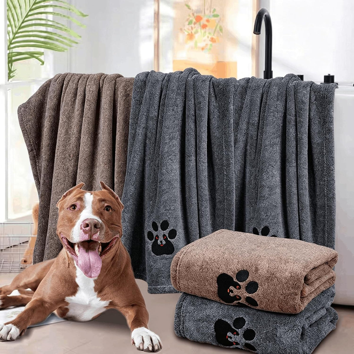 Dogvingpk Dog Towels for Drying Dogs 2 Pack - Black and Brown / M-36" * 28" - image 4