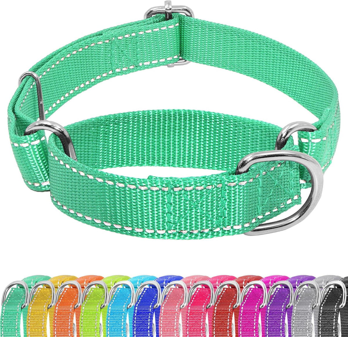 Martingale Dog Collar, Adjustable No Buckle Slip Collar, XS - A2-Turquoise / Medium(Length:15-21'', Width:1'')