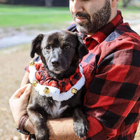 Huxley & Kent Ruff Pet Scrunchy | Buffalo Check (Medium) | Festive Christmas/Holiday Neckwear for Dogs/Cats | Fun Stretchable Costume Accessory | Soft Collar with Bells