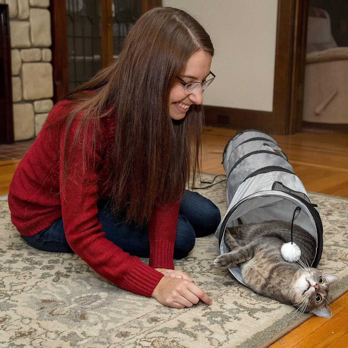 PetLike Cat Tunnel for Indoor Cats Collapsible Pop-up Pet Tube Peek - one way / Brown - image 2