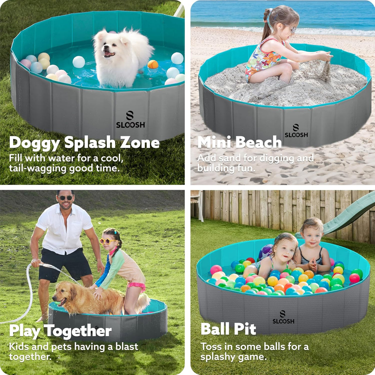 SLOOSH Foldable Dog Kiddie Pool - Gray / 48" x 12" - image 4