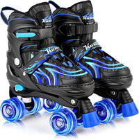 Kuxuan Adjustable Roller Skates with Fun Illuminating Rollerskate - Flame Blue / Large - Youth(4-7US)