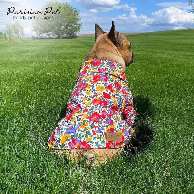 Parisian Pet Floral Pattern Dog Shirt - 100% Cotton Summer Clothes - Stylish Beach Outfit - Hook and Loop Closure - Machine Washable - Medium Size