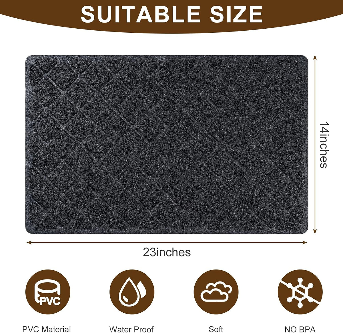 Cat Litter Box Mat, Trapping Mat Premium Durable PVC Pad - Black / 23*14 - image 2