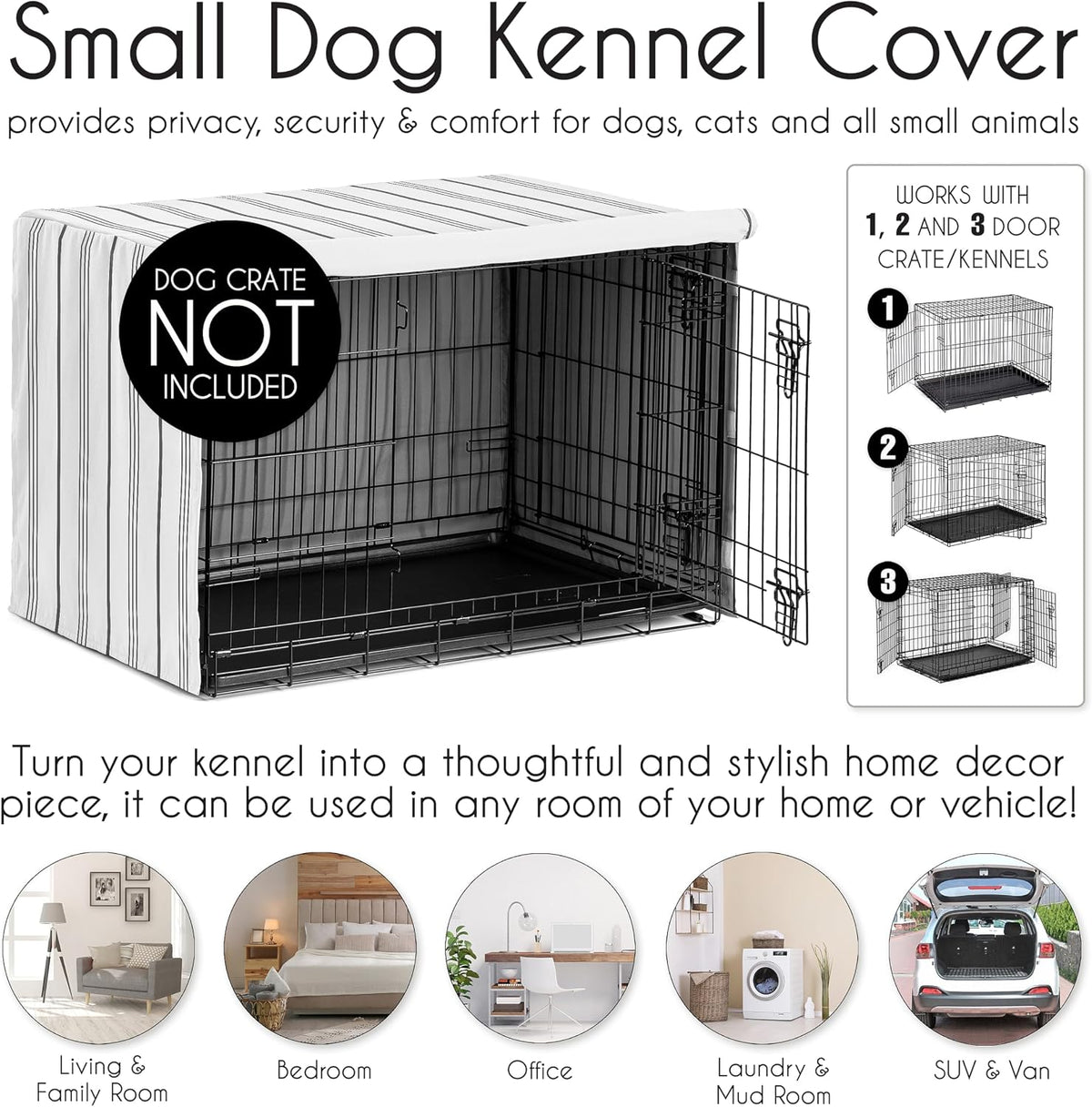 Sweet Jojo Designs 24in. Small Dog Crate Cover Pet Cage - White and Grey Stripe / 24.0"L x 18.5"W x 20.0"H - image 3