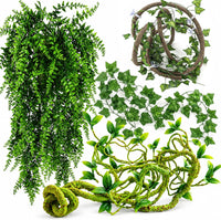 HERCOCCI Reptile Vines, Flexible Jungle Climbing Vines Terrarium Plastic Plants and Leaves Tank