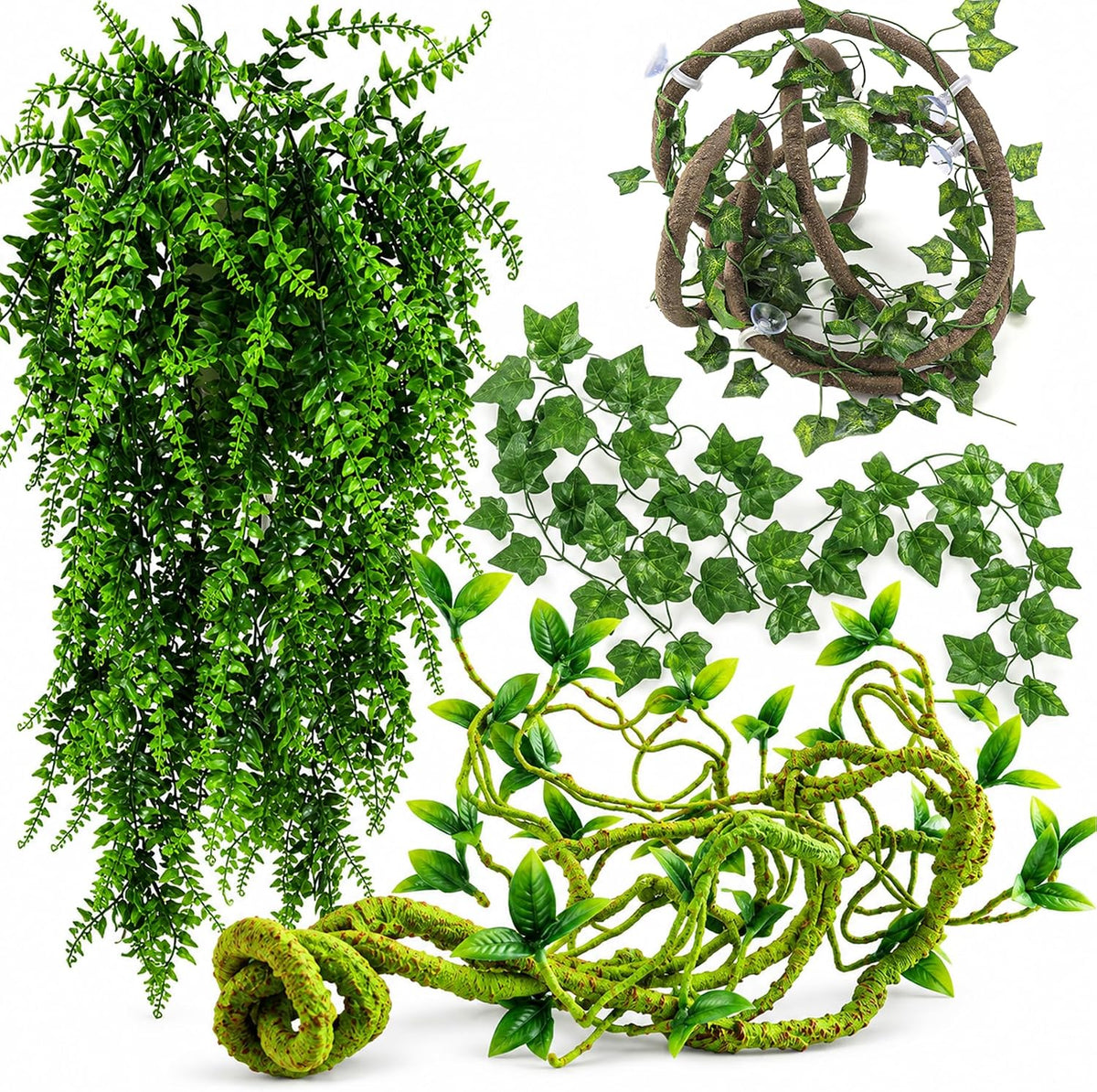 HERCOCCI Reptile Vines, Flexible Jungle Climbing Vines Terrarium Plastic Plants and Leaves Tank